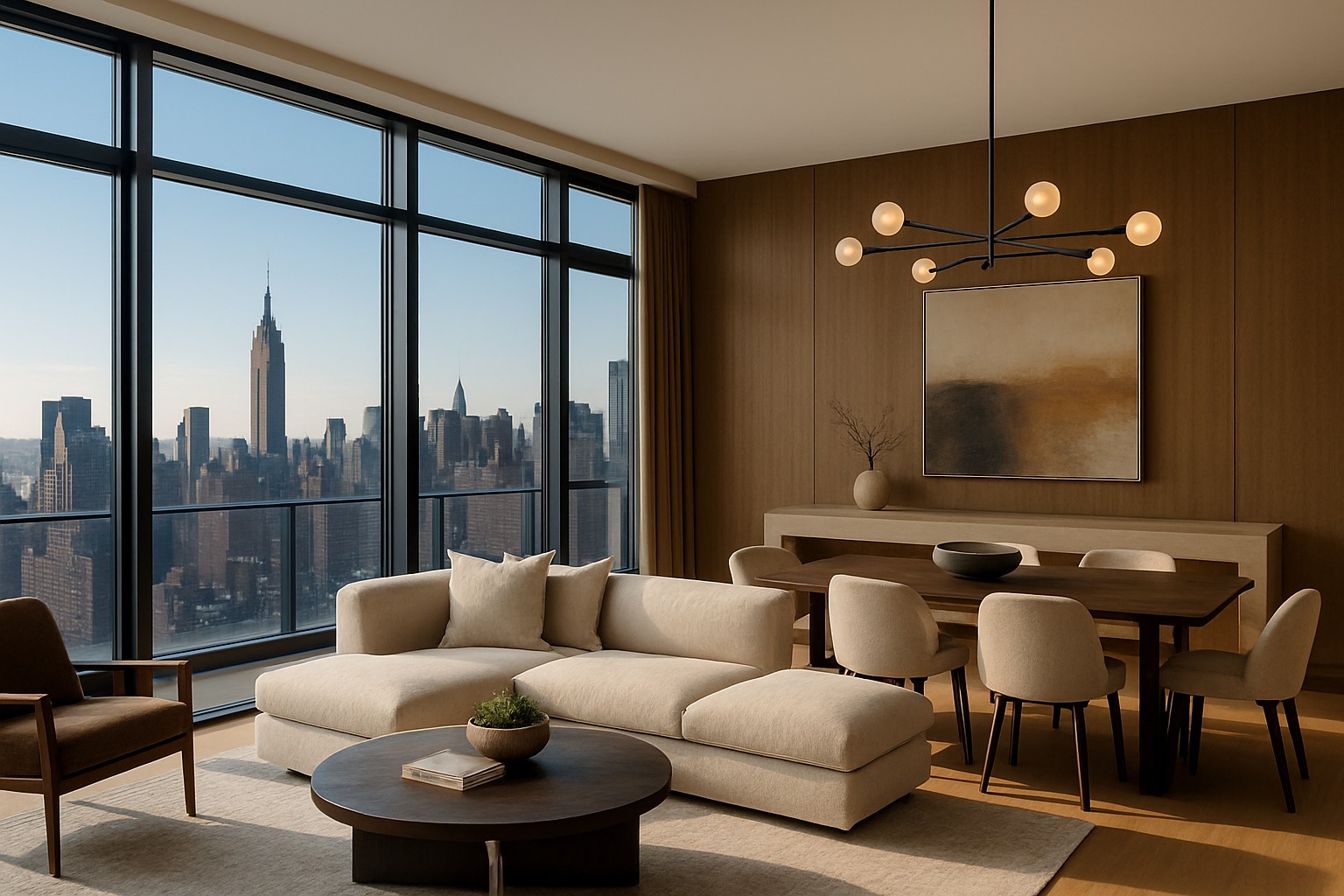 Living room with panoramic NYC skyline